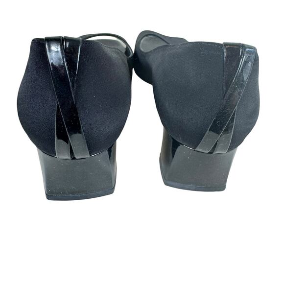 VAN ELi East Black Satin Block Heel Open Toe Slip On Pumps Leather Sole Size 7 - Picture 3 of 7